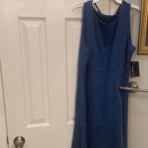 eShakti Blue Button-Detail Midi Dress